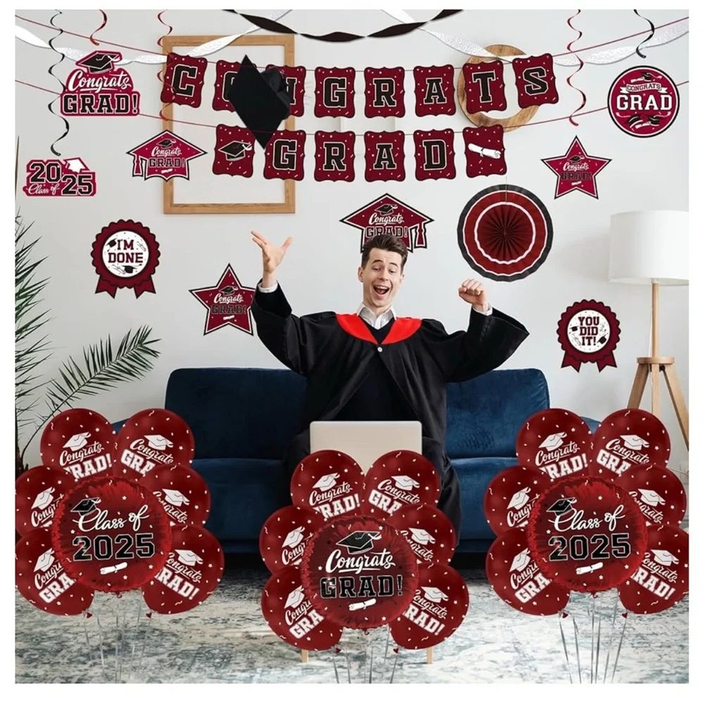 Graduation Party Decoration Set - Maroon and White